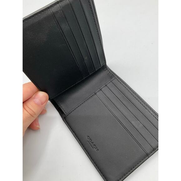 Coach Men's Classic Embossed C-Pattern Wallet, Black- about 4.5 x 3.75" - Picture 7 of 7